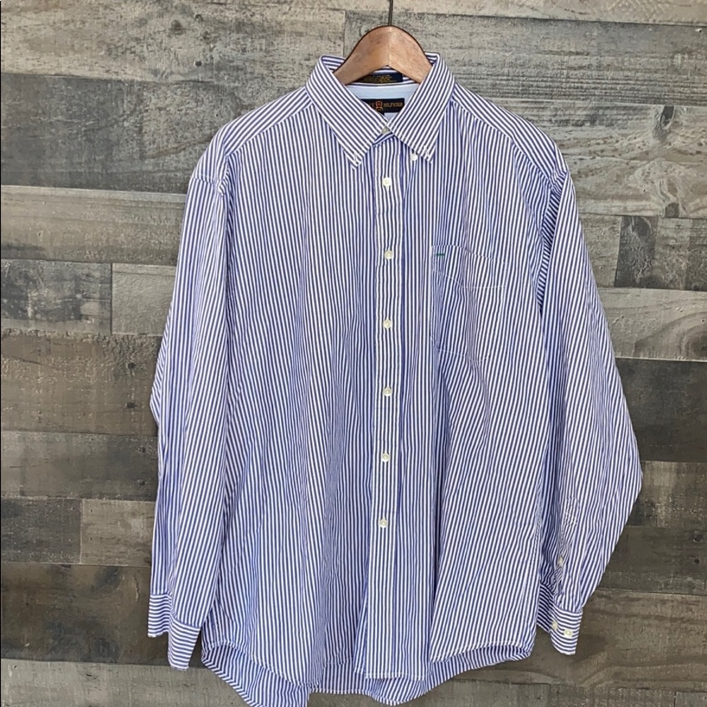Blue and White Striped Tommy Hilfiger Long Sleeve Shirt